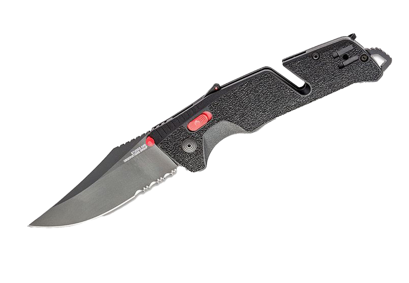 Sog Specialty Knives Black and Red Assisted Folding Knife – Serrated Blade