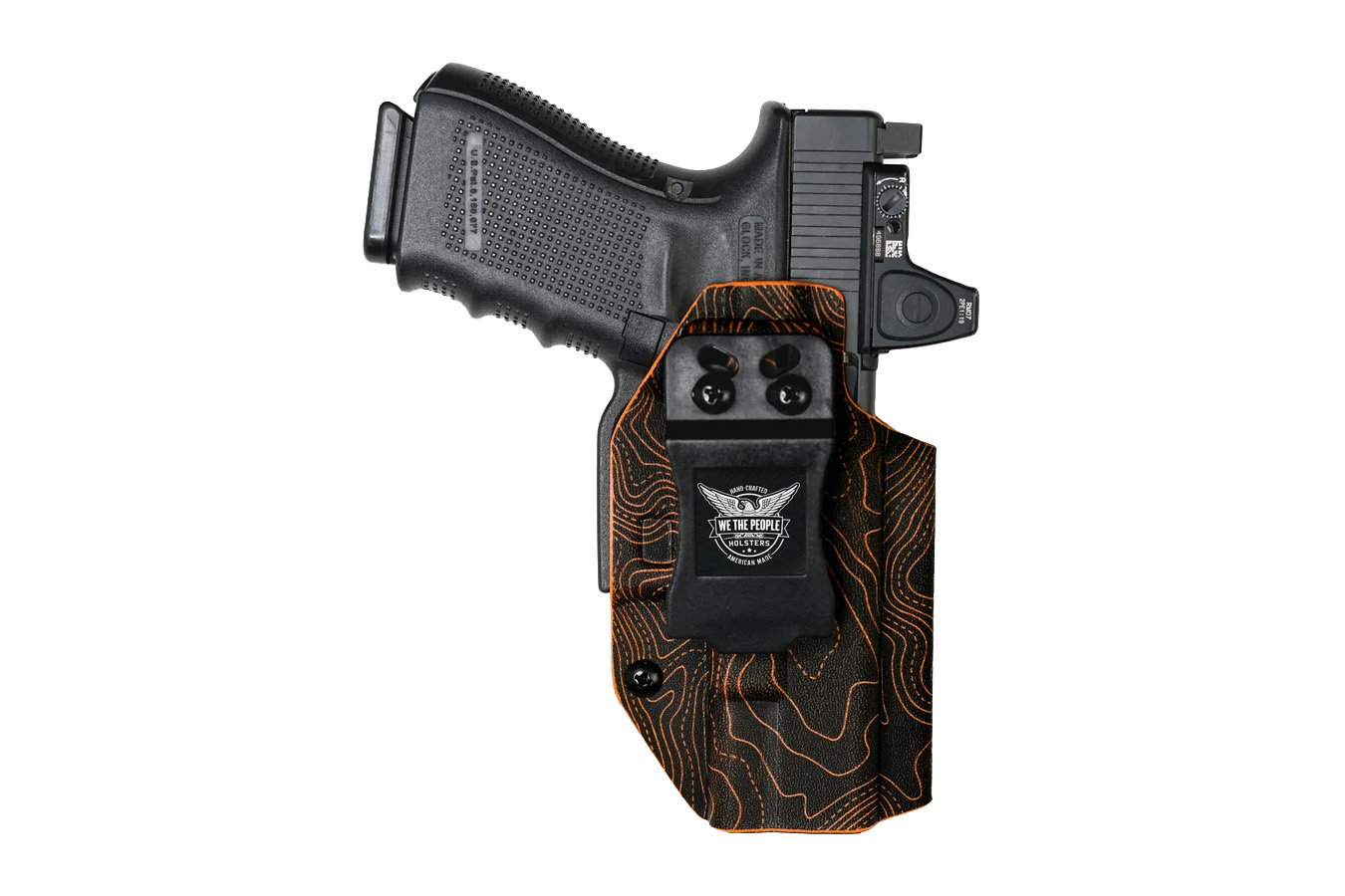 We The People Smith & Wesson M&P 9/40 IWB Holster – Red Dot Optic Cut – Orange Topographic Map