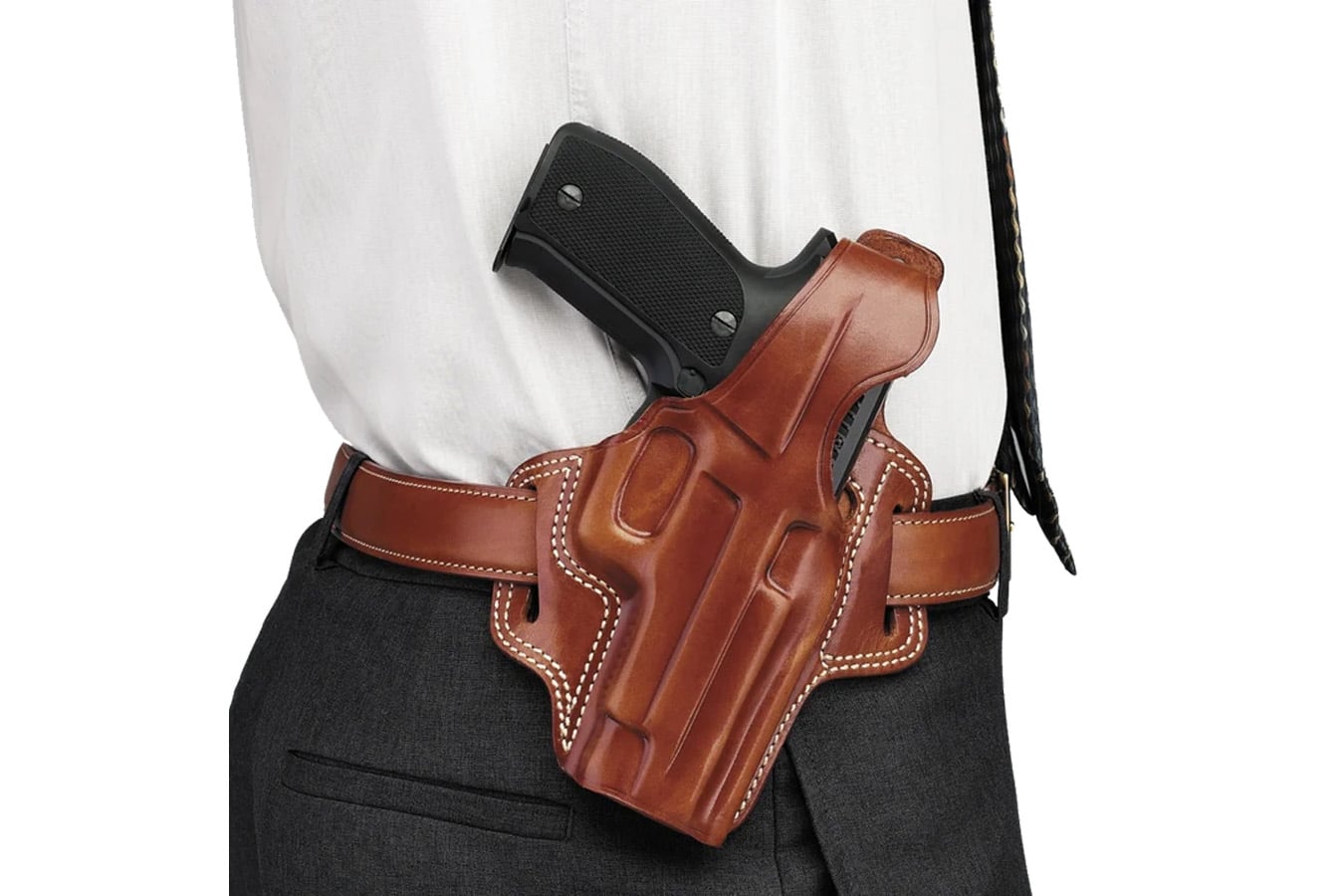 Galco FLETCH OWB Leather Holster for Ruger GP100 & S&W L-Frame 4in – Right Hand – Tan
