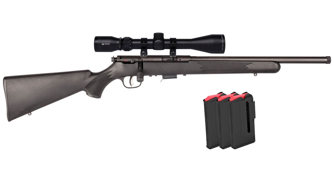 Savage 93R17 FV-SR 17 HMR Bolt Action Rimfire Rifle with Viridian EON Scope and Four Magazines