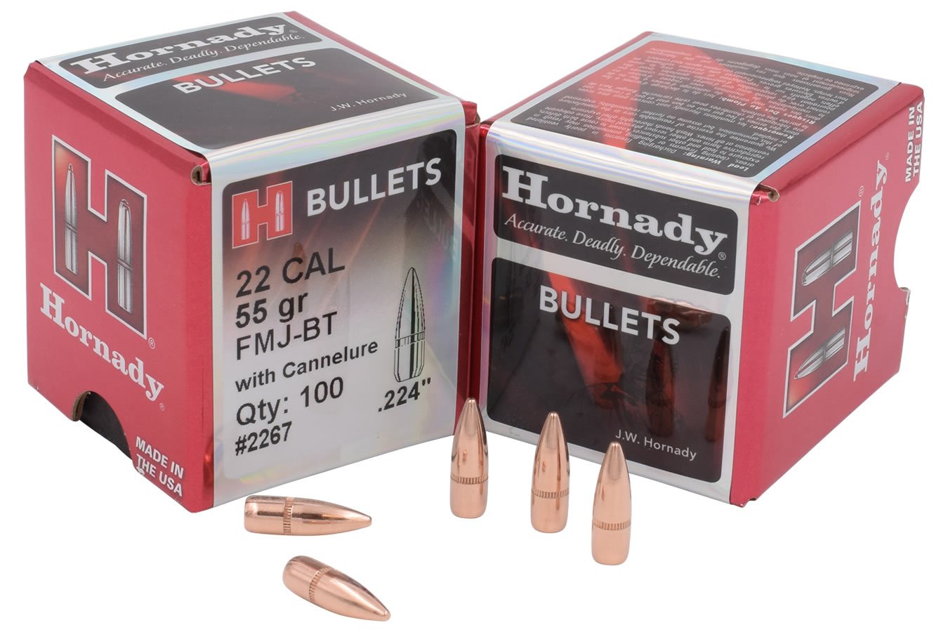 HORNADY 22 CAL .224 55 GR FMJ-BT W/CANNELURE