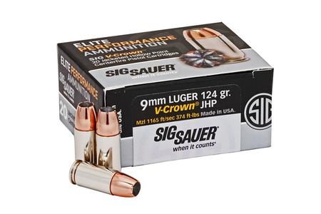 SIG SAUER 9mm Luger 124 gr JHP Elite V-Crown 20/Box