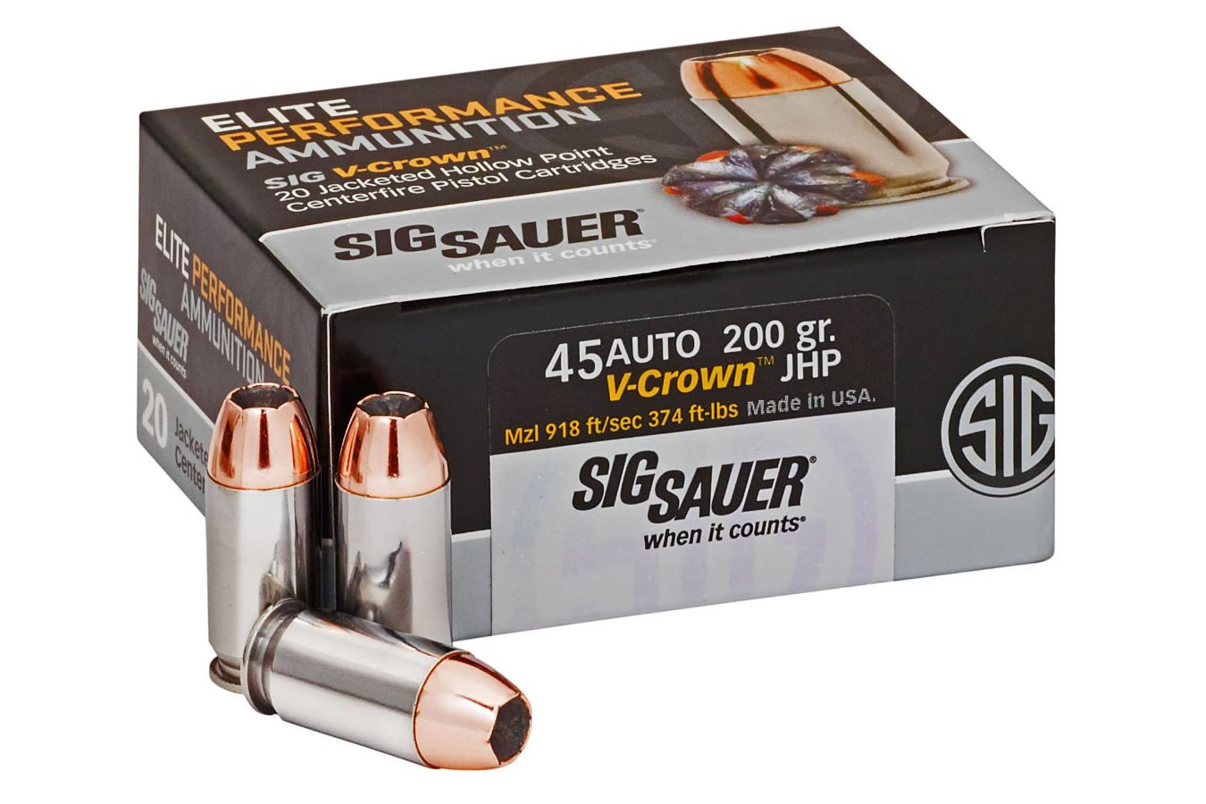 SIG SAUER 45 AUTO 200 GR ELITE V-CROWN JHP