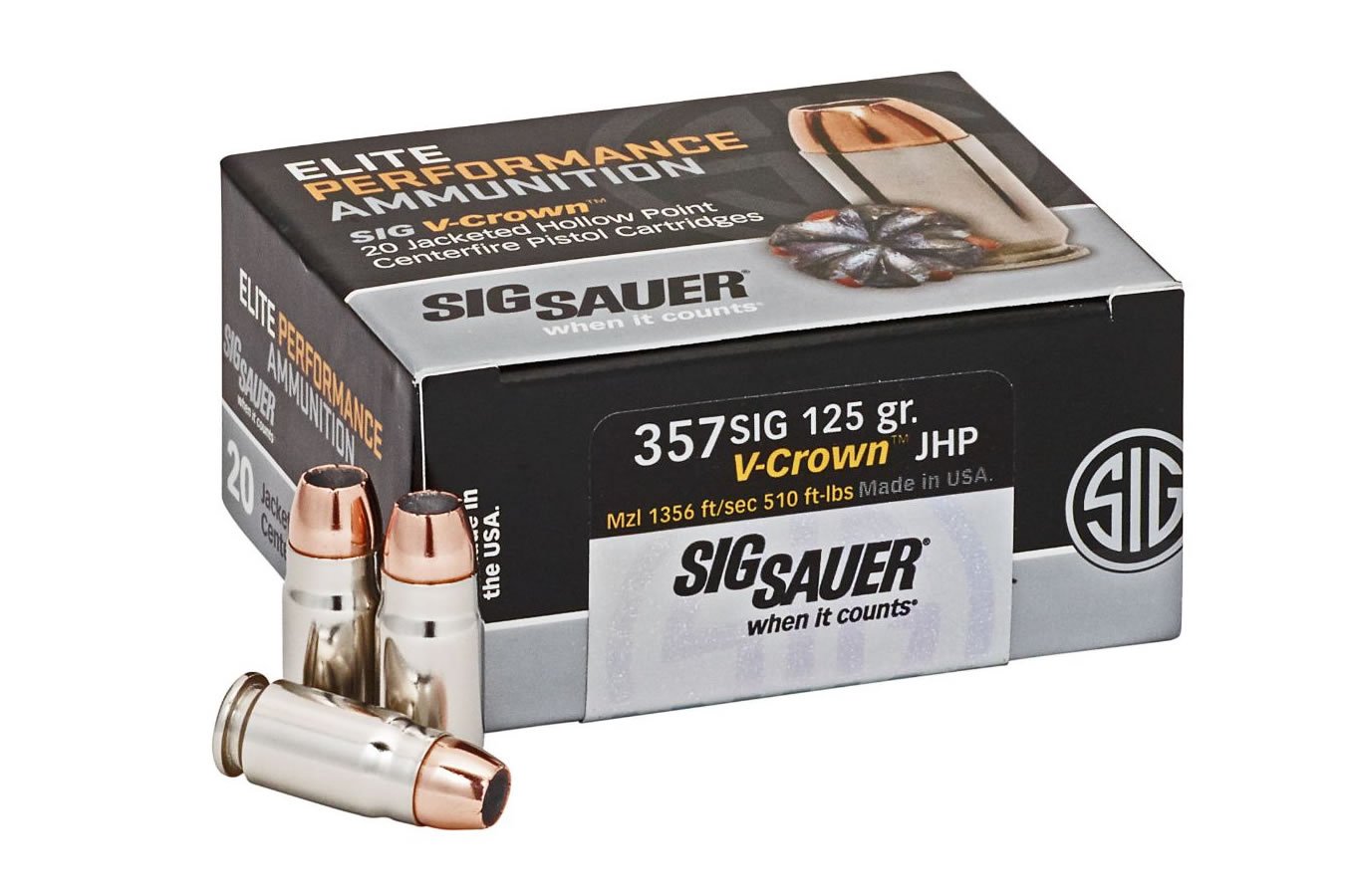 SIG SAUER 357 SIG 125 GR ELITE V-CROWN JHP