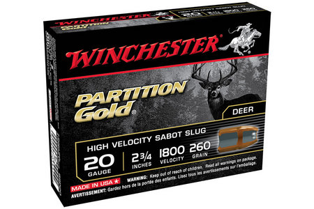 WINCHESTER AMMO 20 Ga 2-3/4 in 260 gr Sabot Partition Gold 5/Box