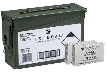 Federal XM80 7.62x51mm NATO 149 gr FMJ 220 Rounds with Ammo Can