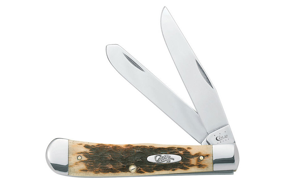 Wrcase Peach Seed Jig Amber Bone Trapper Folding Knife