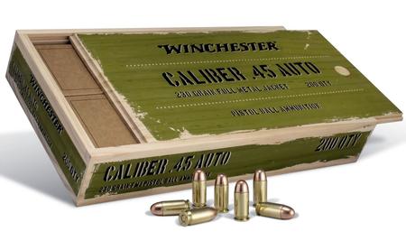 WINCHESTER AMMO 45 Auto 230 gr FMJ Service-Grade Ammo 200 Rounds in Wooden Box