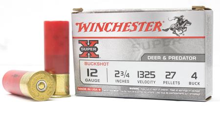 WINCHESTER AMMO 12 Gauge 2 3/4 in 27 Pellet #4 Super-X Buckshot Police Trade Ammo 5/Box