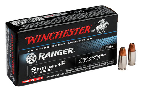 WINCHESTER AMMO 9mm Luger +P 124 Gr. Ranger Bonded 50/Box