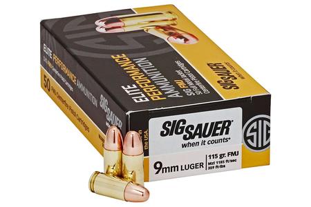 SIG SAUER 9mm Luger 115 gr FMJ Elite Performance 50/Box