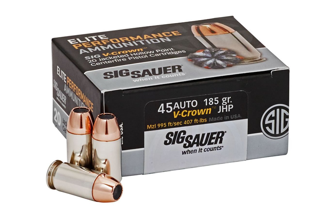 SIG SAUER 45 AUTO 185 GR ELITE V-CROWN JHP