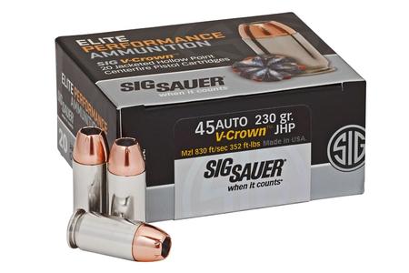 Sig Sauer 45 ACP 230 gr JHP Elite V-Crown 20/Box
