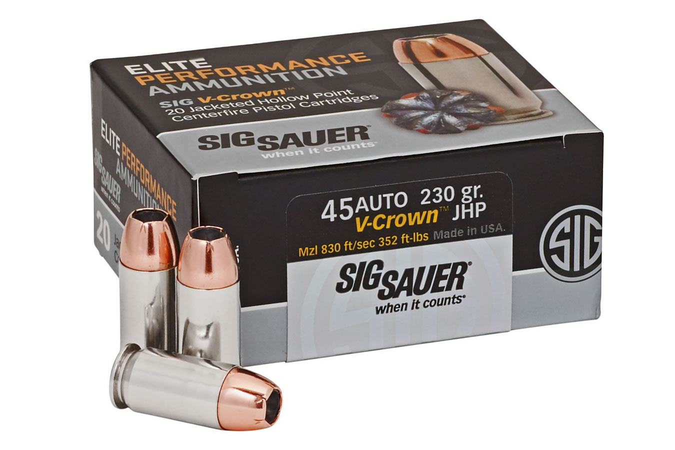 SIG SAUER 45 AUTO 230 GR ELITE V-CROWN JHP