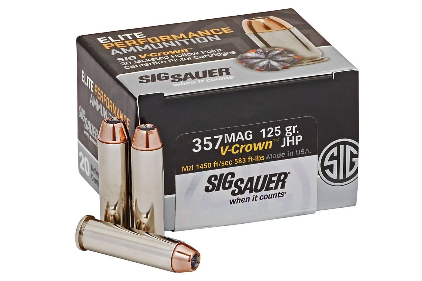 SIG SAUER 357 MAG 125 GR ELITE V-CROWN JHP