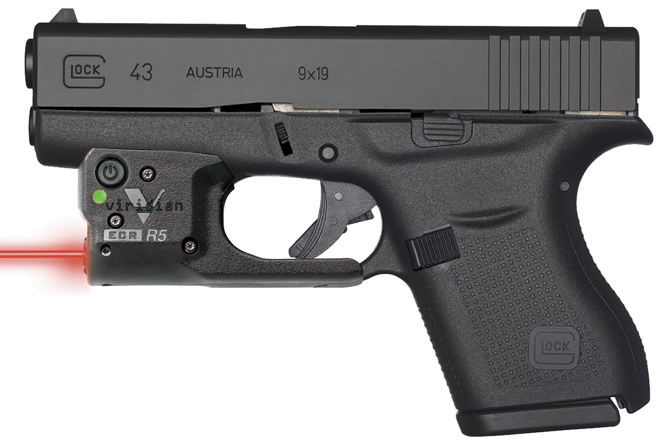 Glock 43 9mm Single Stack Pistol with Viridian R5 Red Laser