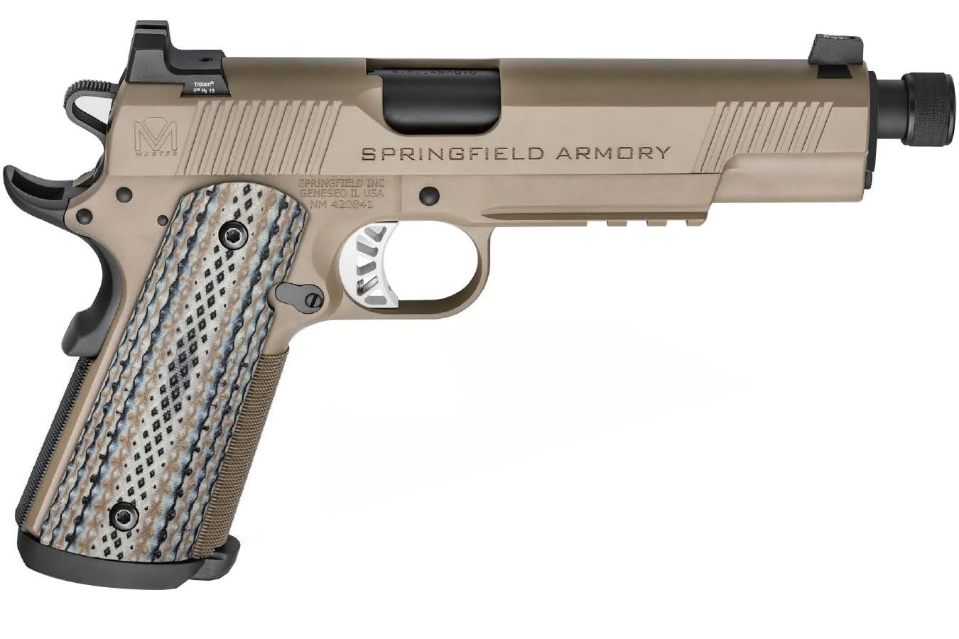 Springfield 1911 Master Class Silent Operator 45ACP Flat Dark Earth (FDE) with Threaded Barr