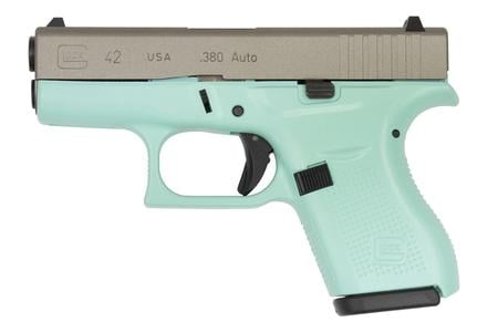 GLOCK 42 .380 Auto Eggshell Blue Cerakote Single Stack Pistol with Silver Slide