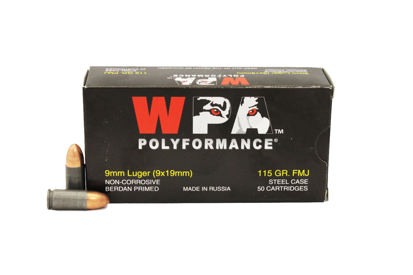 Wolf Ammo 9mm 115 gr Steel Case FMJ Trade Ammo 50/Box
