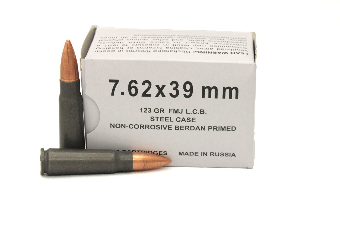 Russian 7.62x39mm 123 gr FMJ Steel Case Trade Ammo 20/Box
