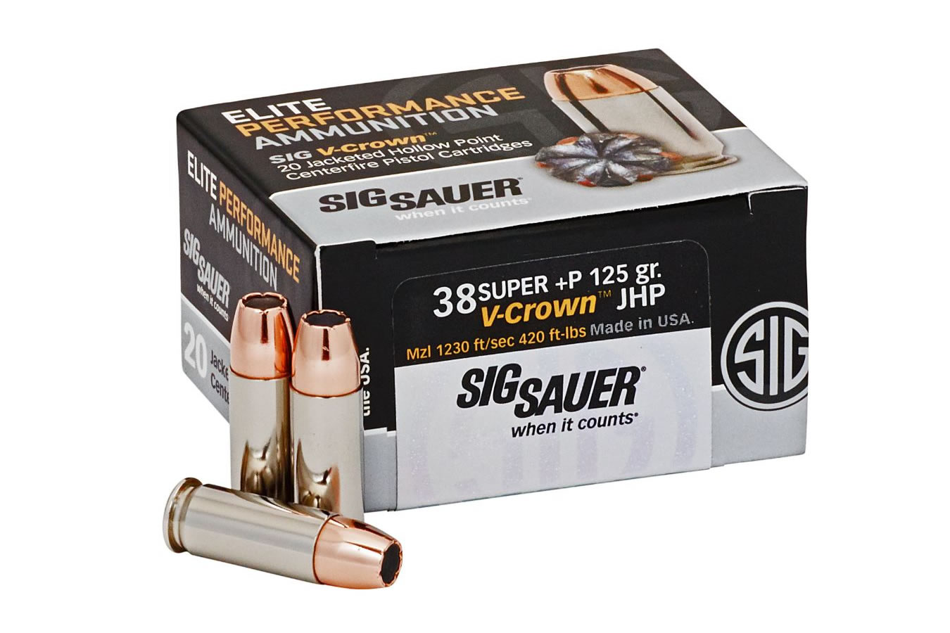 SIG SAUER 38 SUPER + P 125 GR ELITE V-CROWN JHP