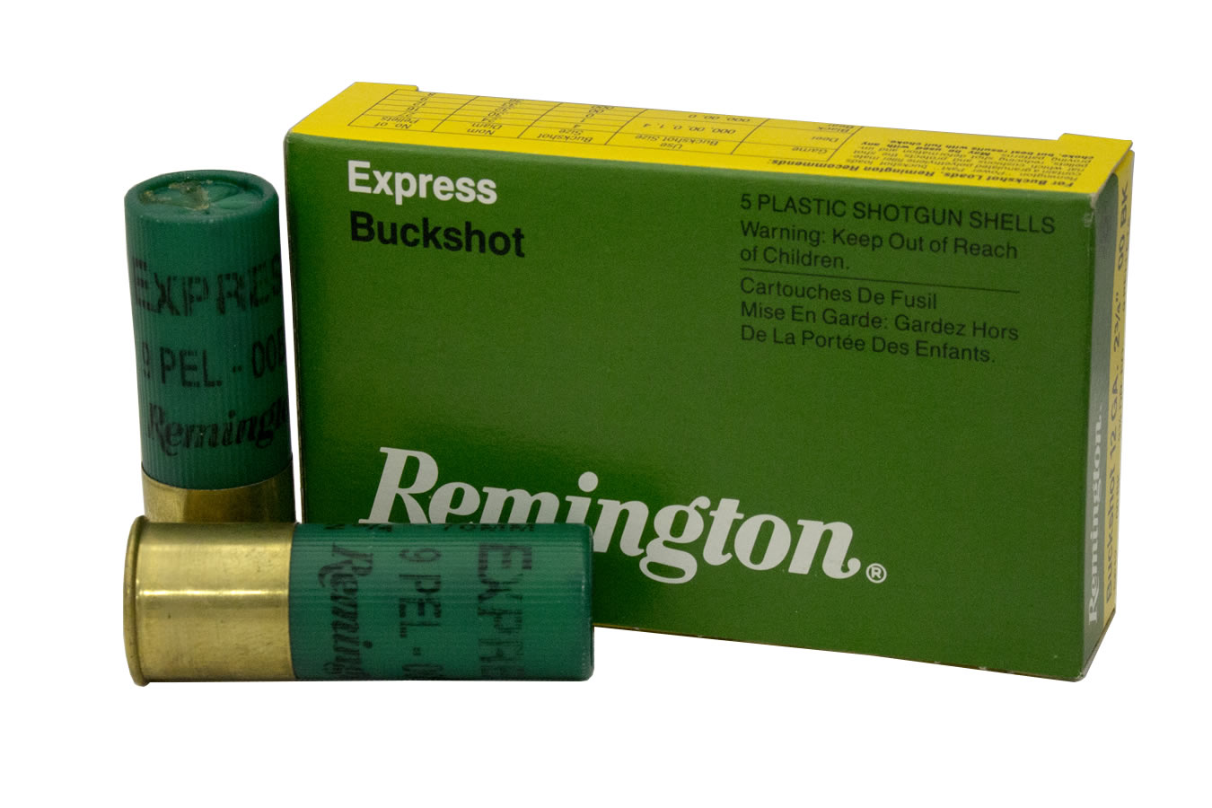 Remington 12 Gauge 2-3/4-In 9 Pellet 00 Buck Express Buckshot Police Trade Ammo 5/Box