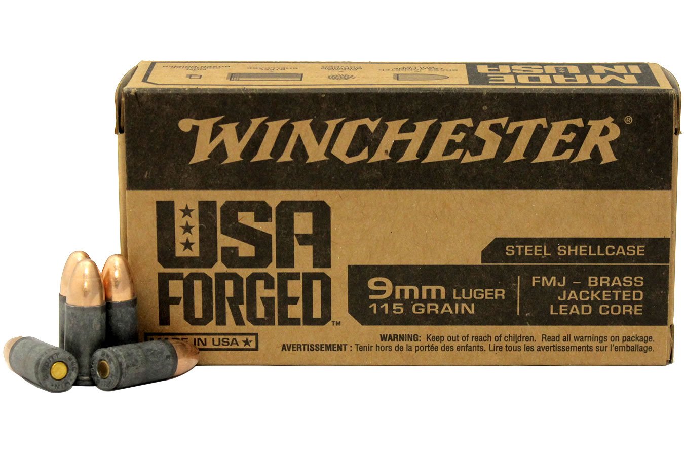 WINCHESTER AMMO 9MM 115 GR FMJ BRASS JACKETED LEAD CORE