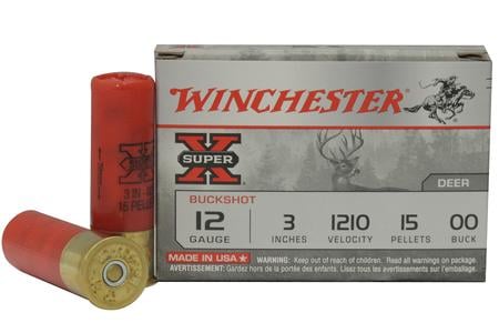 WINCHESTER AMMO 12 Gauge 3 inch Super X 15 Pellet Buffered 00 Buckshot 5/Box