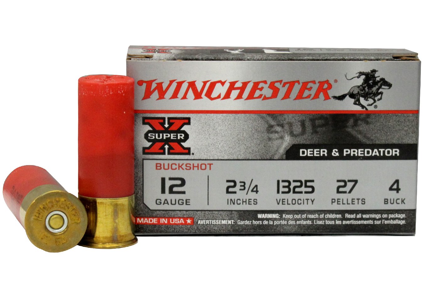 WINCHESTER AMMO 12 GA 2-3/4 IN 27 PELLET #4 BUCK SUPER-X