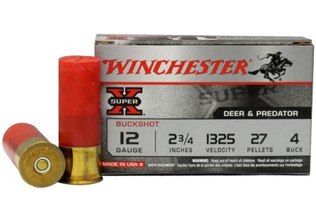 WINCHESTER AMMO 12 Gauge 2 3/4 in. 27 pellets 4 Buck Super-X Buckshot 5/Box