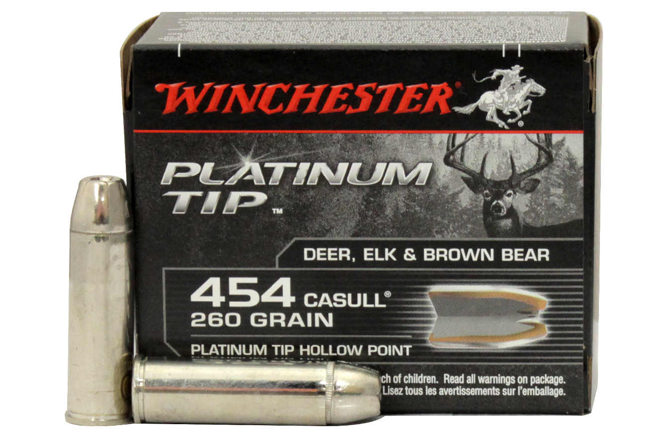 WINCHESTER AMMO 454 CASULL 260 GR PLATINUM TIP HOLLOW POINT