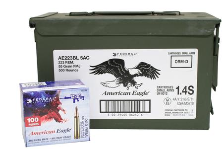 FEDERAL AMMUNITION 223 Rem 55 gr FMJ 500 Rounds with Ammo Can