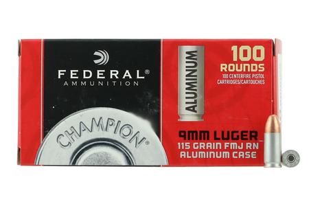 FEDERAL AMMUNITION 9mm Luger 115 gr FMJ Aluminum Case Champion 100/Box
