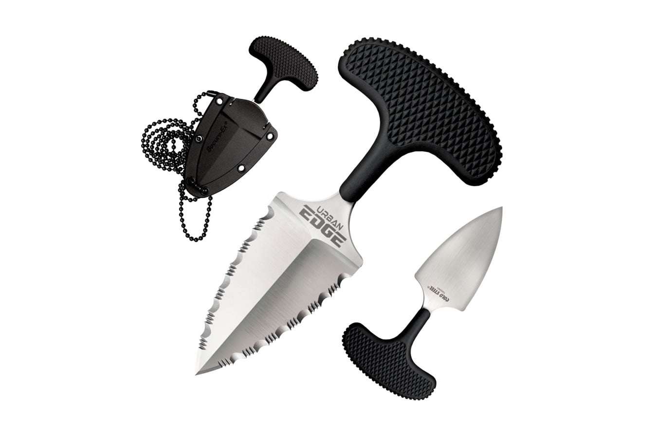 Cold Steel Urban Edge Double Serrated Edge Push Blade with Sheath