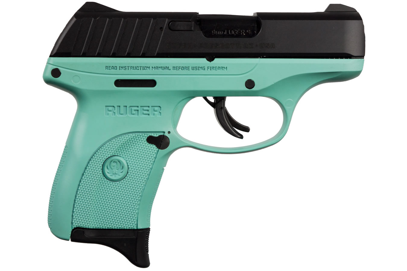 RUGER EC9S 9MM TURQUOISE FRAME BLACK SLIDE 3.12 IN BBL