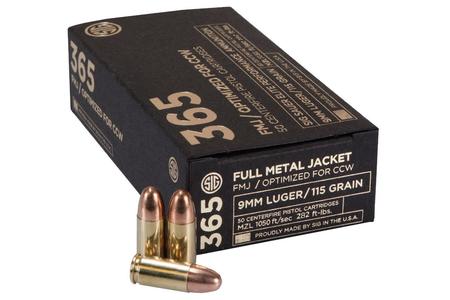 SIG SAUER 9mm 115 gr FMJ Elite 365 Ammo 50/Box