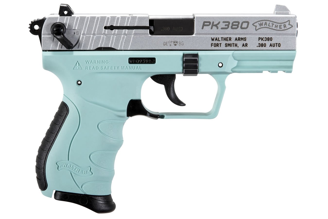 WALTHER PK380 380 ACP WITH ANGEL BLUE FRAME