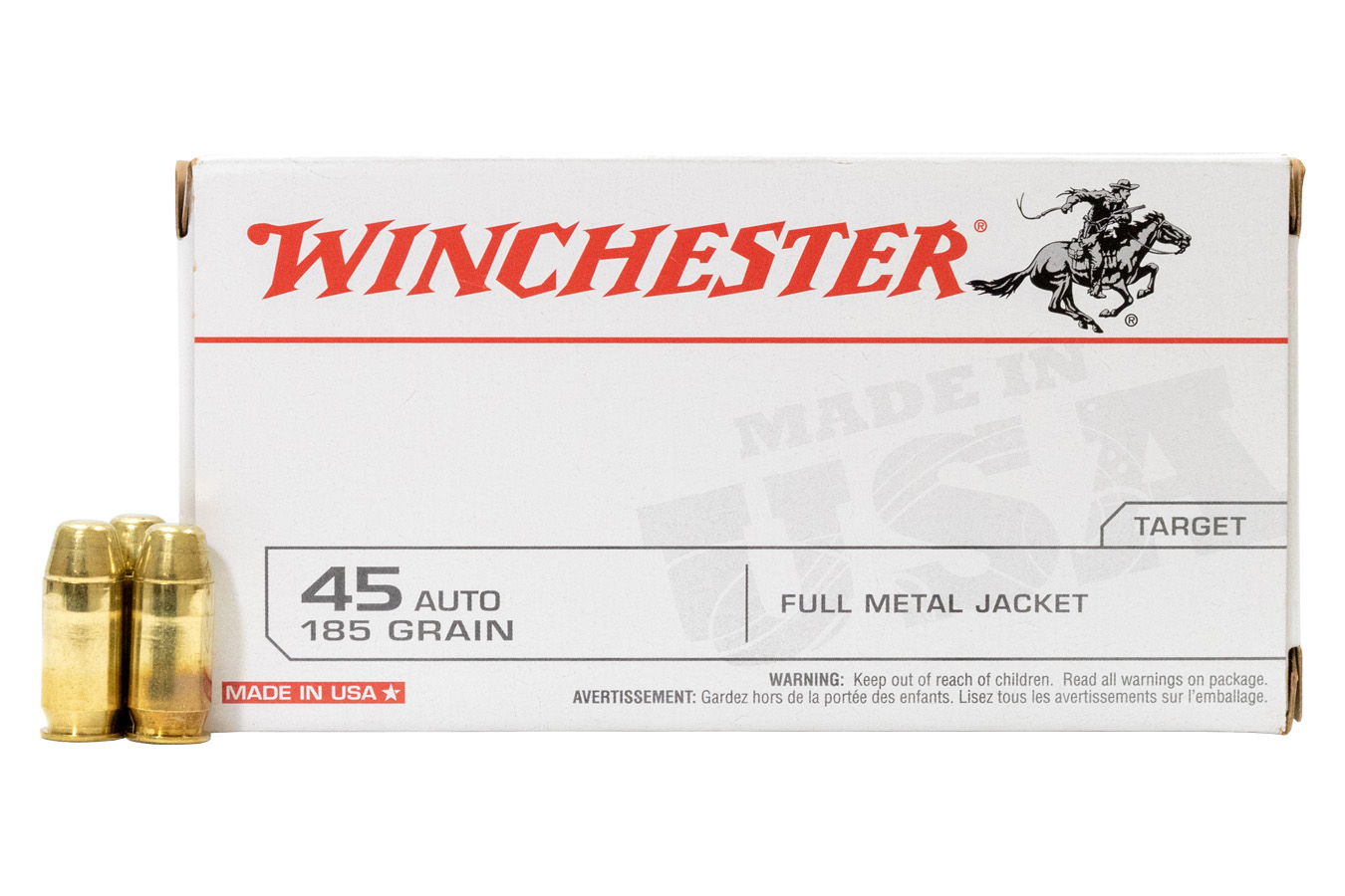 Winchester 45 Auto 185 gr FMJ Flat Nose Police Trade Ammo 500/Case