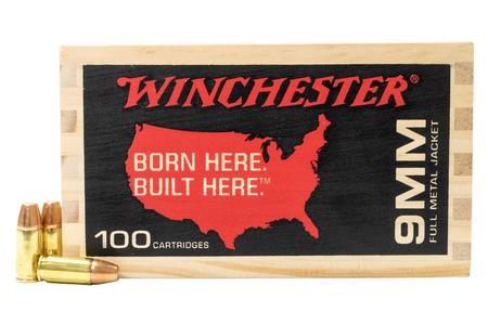 Winchester 9mm Luger 115 gr Flat Nose FMJ 100 Rounds in Wooden Box (Limited Edition)