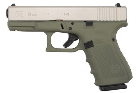 GLOCK 19 Gen4 9mm 15-Round Pistol with Forest Green Frame and Shimmering Cerakote Alum