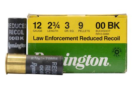 REMINGTON 12 Gauge 2 3/4 inch 9 Pellet 00 Buck Low Recoil Police Trade Ammo 25/Box