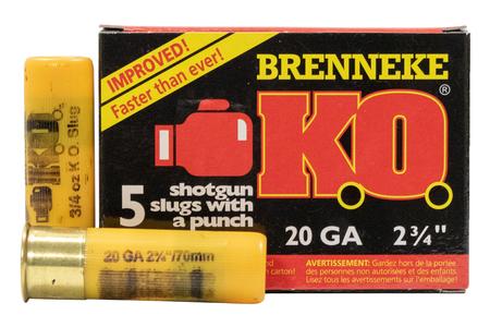 BRENNEKE 20 Gauge 2-3/4 in 3/4 oz Slug K.O. 5/Box