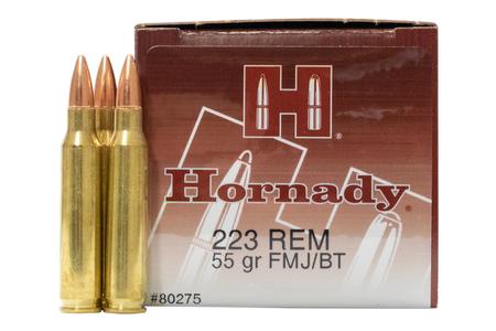 HORNADY 223 Remington 55 gr FMJ Boat Tail Police-Trade Ammo 50/Box