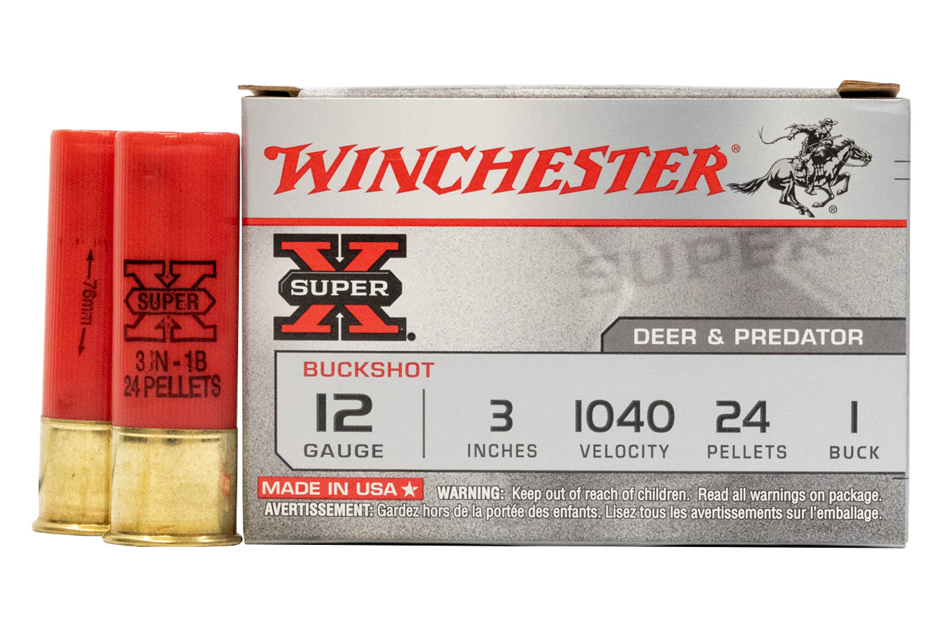 WINCHESTER AMMO 12 GA 3 IN 24 PELLET 1 BUCK SUPER-X