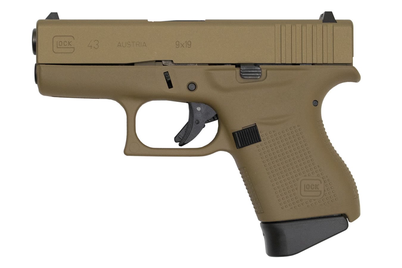 Glock 43 9mm Flat Dark Earth (FDE) Single Stack Pistol | Vance Outdoors