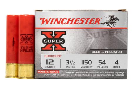 WINCHESTER AMMO 12 Gauge 3 1/2 in 54 Pellet - 4 Buck Super X 5/Box