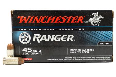 WINCHESTER AMMO 45 Auto 230 gr JHP Ranger Bonded Police Trade Ammo 50/Box