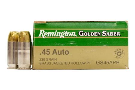 REMINGTON 45 Auto 230 gr Brass JHP Golden Saber Police Trade Ammo