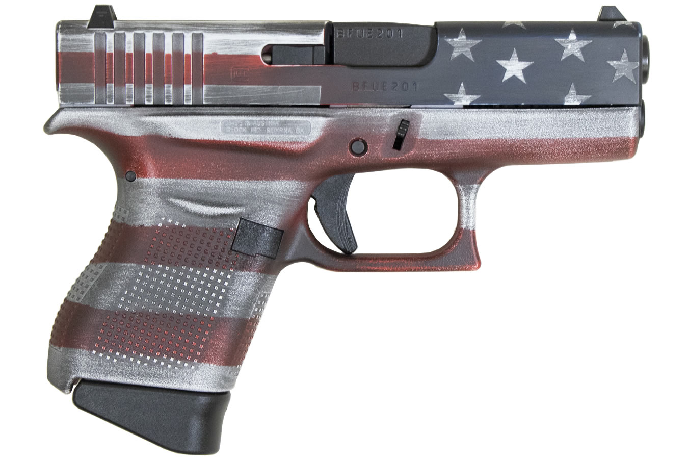 Glock 43 9mm Single Stack Pistol with Cerakote Battleworn American Flag