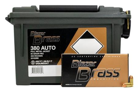 CCI AMMUNITION 380 Auto 95 gr FMJ Round Nose Blazer Brass 200 Round Ammo Can